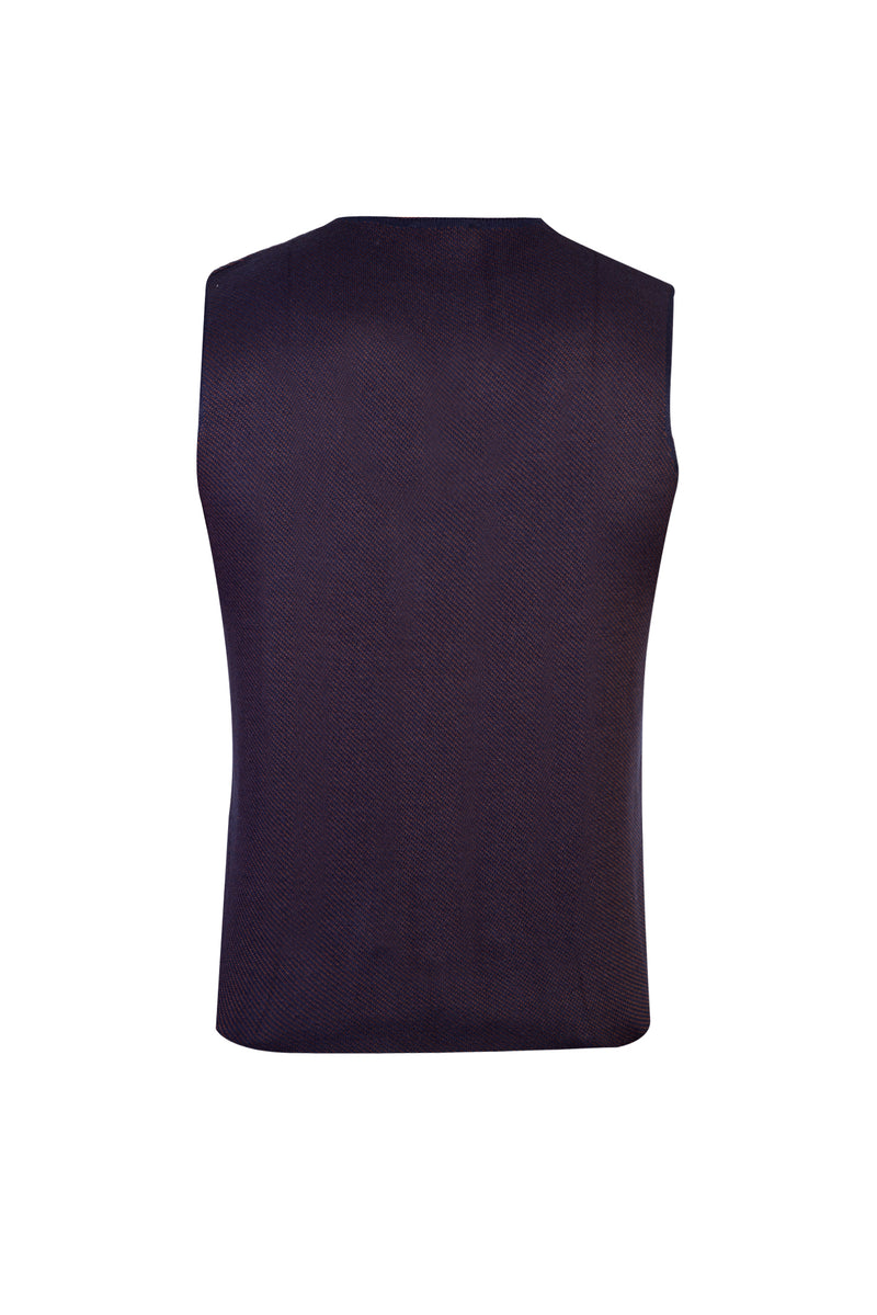 Kahve Slim Fit Yünlü Desenli Yelek
