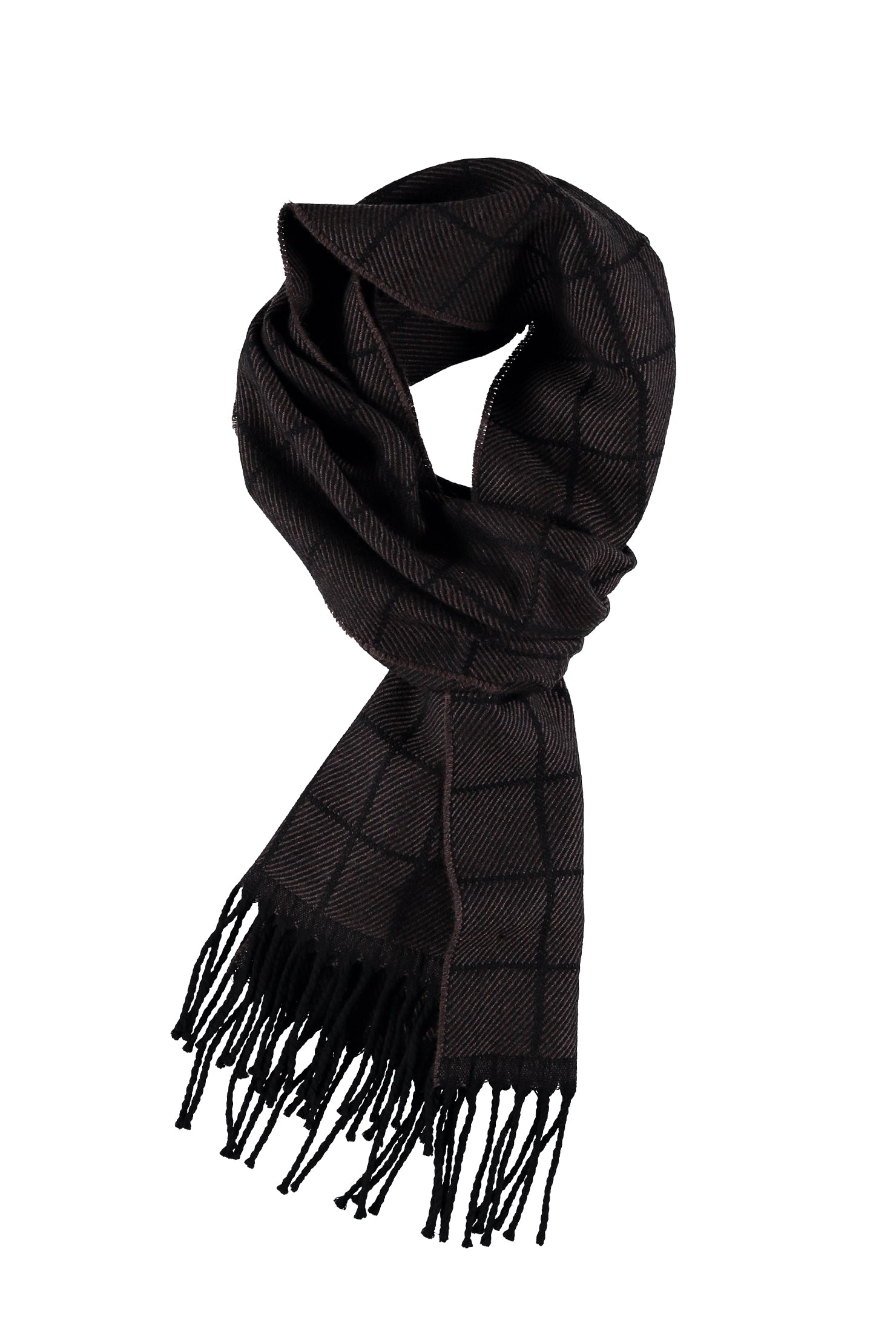 Koyu Kahve Desenli Yün Atkı