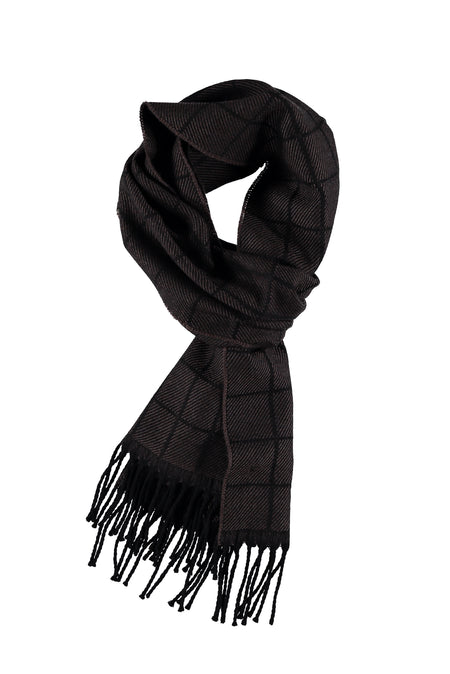 Koyu Kahve Desenli Yün Atkı