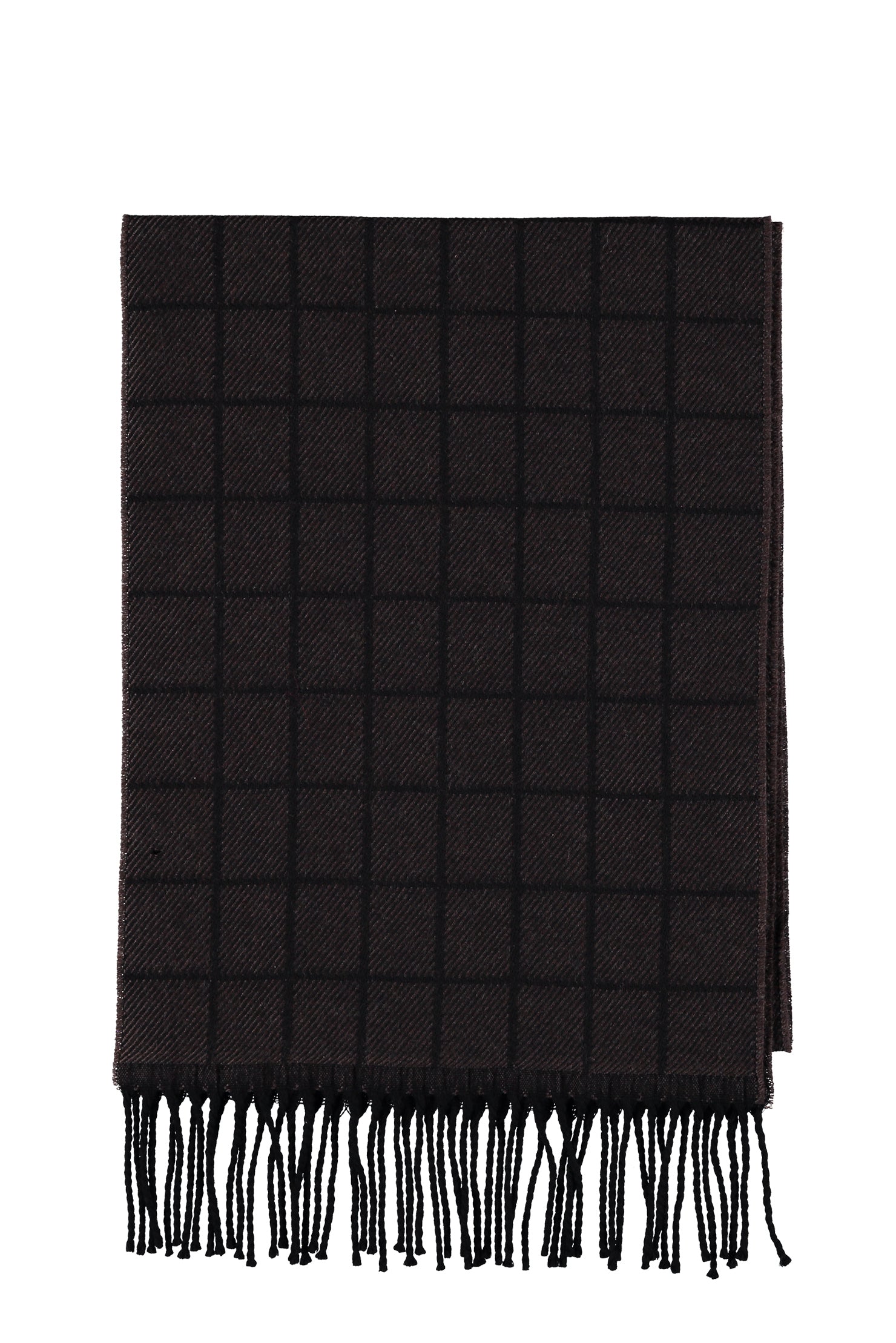 Koyu Kahve Desenli Yün Atkı