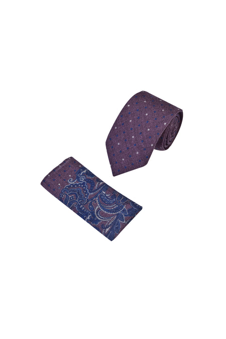 Mor 2'li Kravat Yün Mendil Set