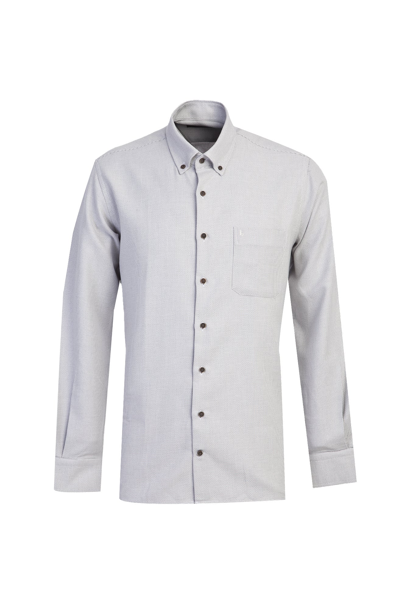 Açık Gri Uzun Kol Regular Fit Desenli Pamuk Gömlek