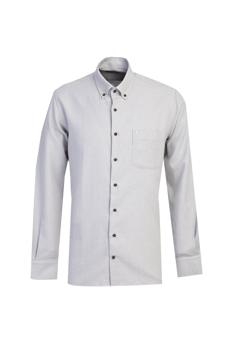Açık Gri Uzun Kol Regular Fit Desenli Pamuk Gömlek