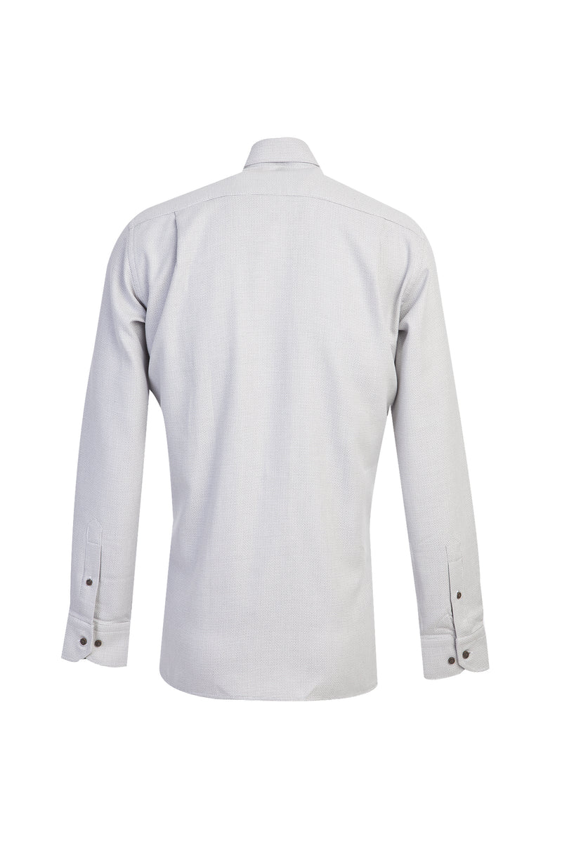 Açık Gri Uzun Kol Regular Fit Desenli Pamuk Gömlek