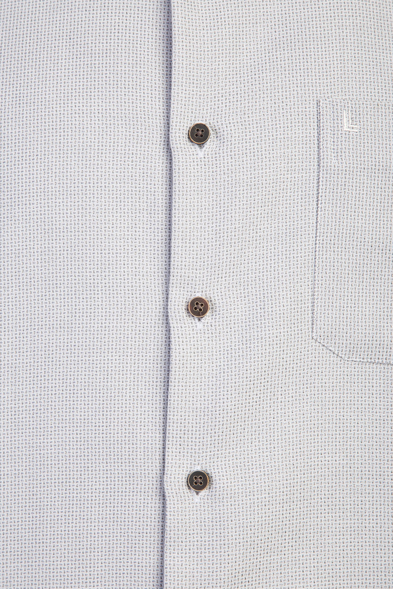 Açık Gri Uzun Kol Regular Fit Desenli Pamuk Gömlek