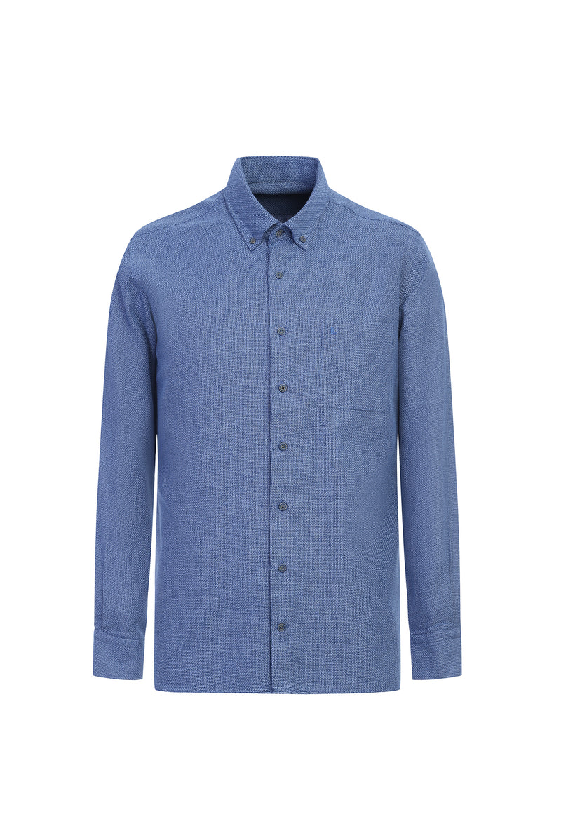 Koyu Mavi  Uzun Kol Regular Fit Desenli Pamuk Gömlek