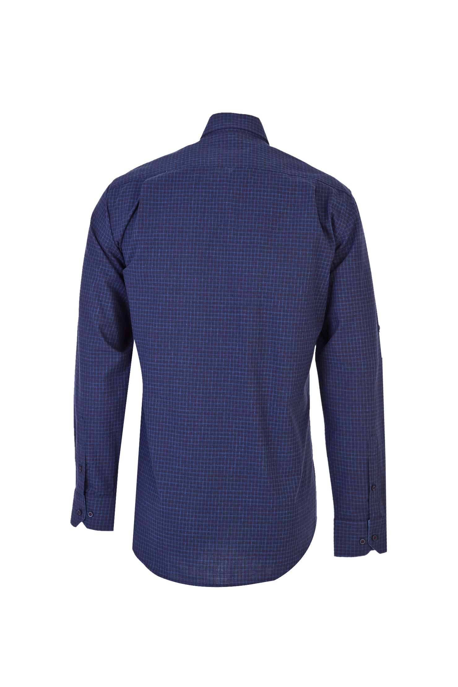 Koyu Lacivert Uzun Kol Kareli Spor Pamuk Gömlek