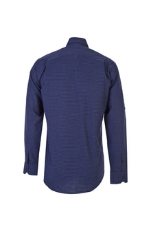 Koyu Lacivert Uzun Kol Kareli Spor Pamuk Gömlek