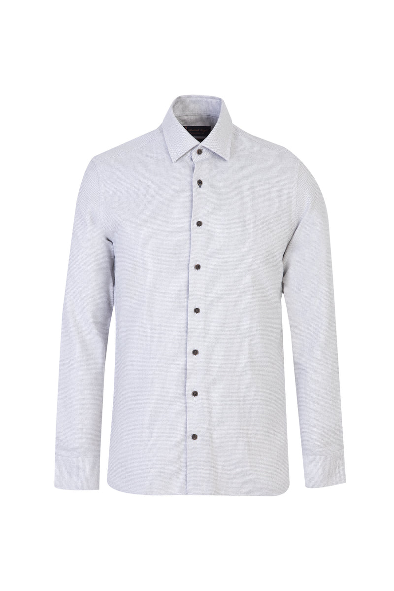 Açık Gri Uzun Kol Slim Fit Dar Kesim Oduncu Pamuk Gömlek
