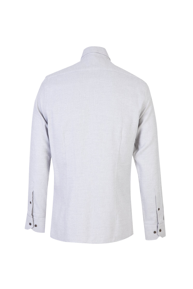Açık Gri Uzun Kol Slim Fit Dar Kesim Oduncu Pamuk Gömlek