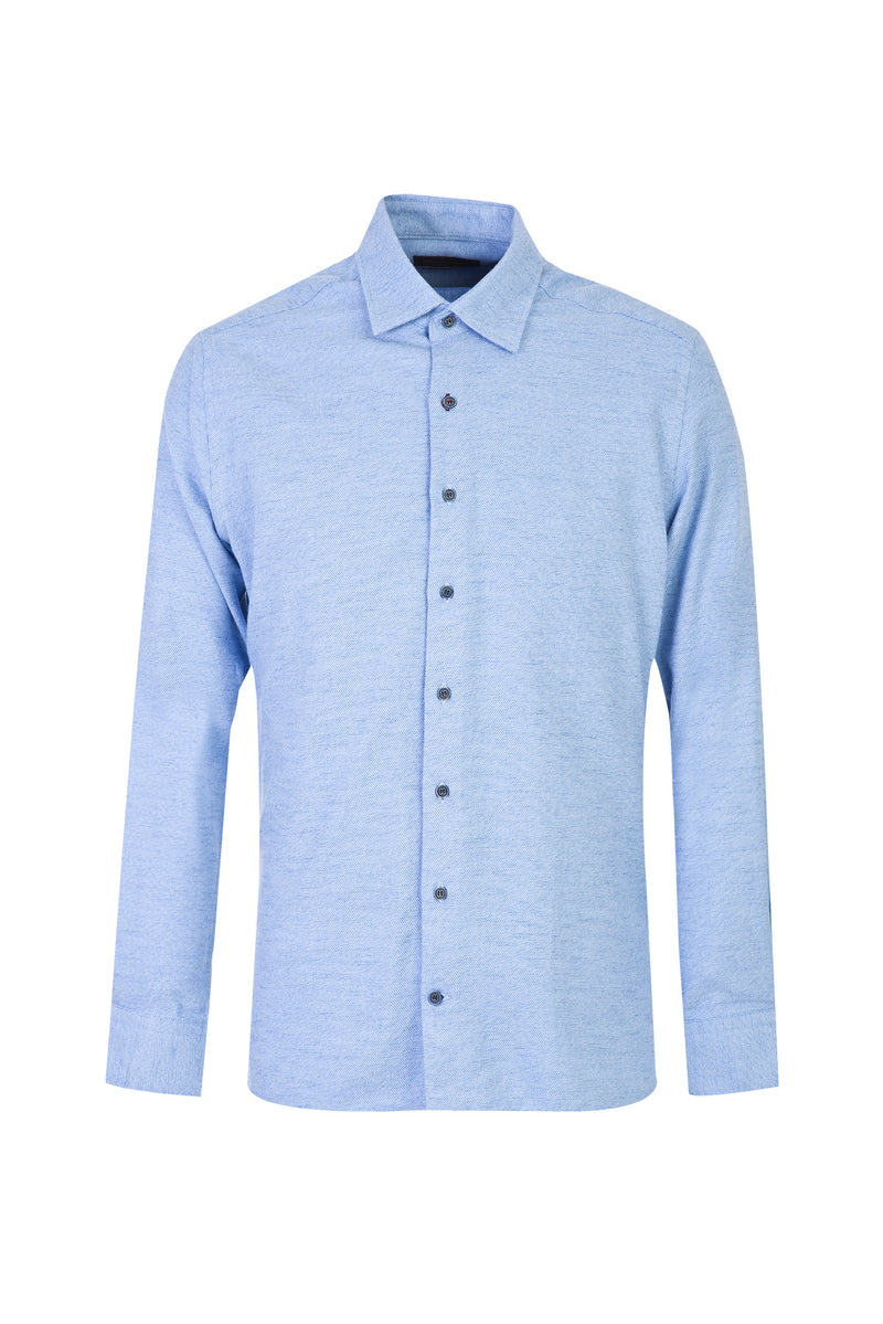 Açık Mavi Uzun Kol Slim Fit Dar Kesim Oduncu Pamuk Gömlek