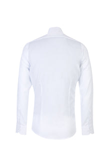 Beyaz Uzun Kol Slim Fit Dar Kesim Desenli Pamuk Gömlek