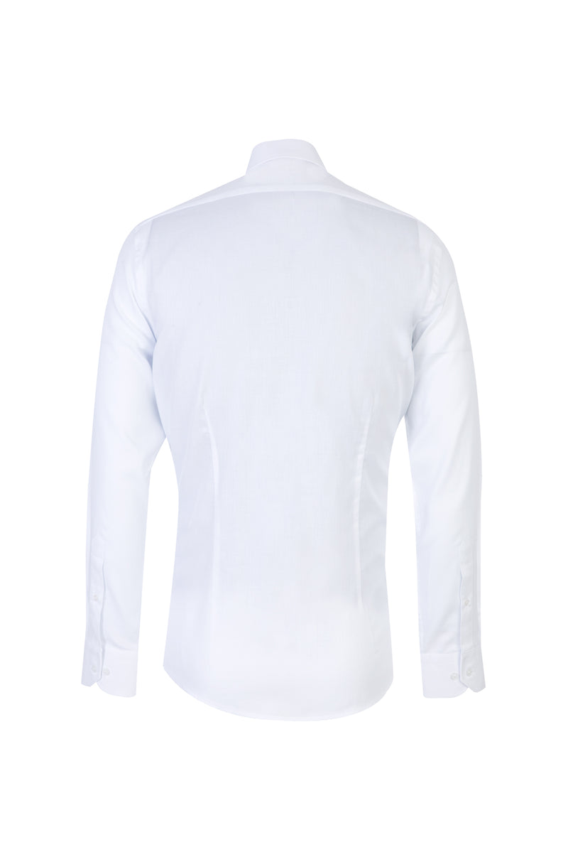 Beyaz Uzun Kol Slim Fit Dar Kesim Desenli Pamuk Gömlek