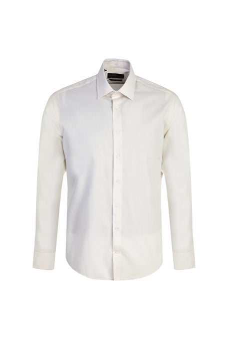 Krem Uzun Kol Desenli Slim Fit Dar Kesim Pamuk Gömlek-Abdullah Ki??l?