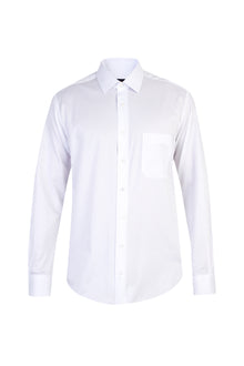 Beyaz Uzun Kol Desenli Klasik Pamuk Gömlek