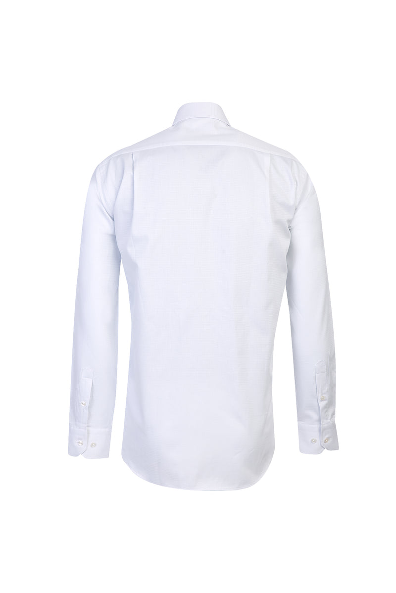 Beyaz Uzun Kol Klasik Desenli Pamuk Gömlek