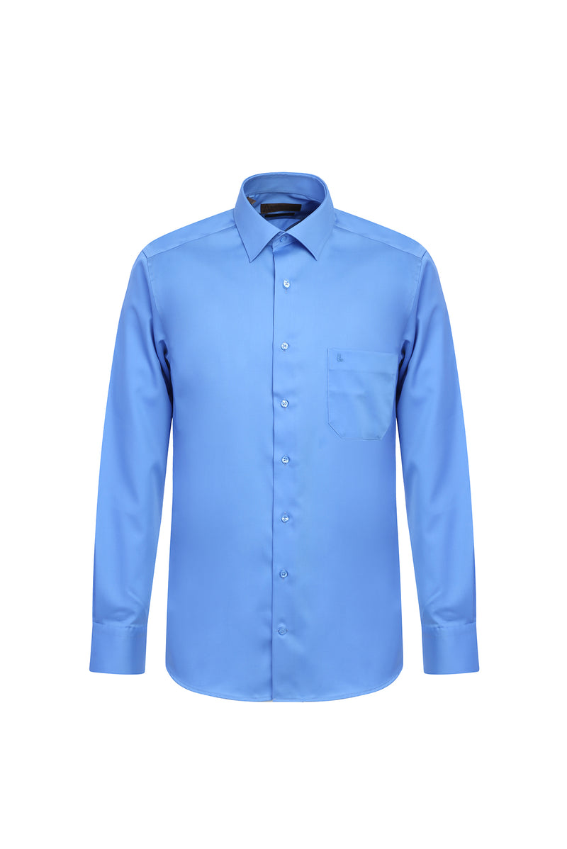 Koyu Mavi  Uzun Kol Non Iron Klasik Saten Pamuk Gömlek