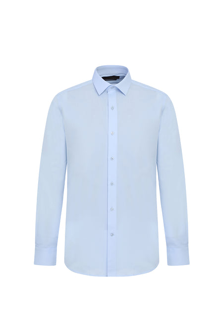 Açık Mavi Slim Fit Dar Kesim Uzun Kol Easy Care Pamuk Gömlek