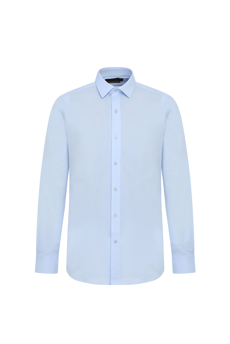 Açık Mavi Slim Fit Dar Kesim Uzun Kol Easy Care Pamuk Gömlek