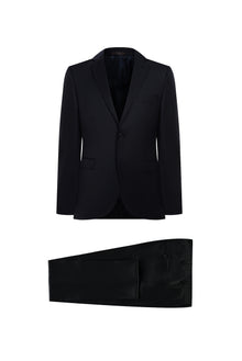 Siyah Slim Fit Dar Kesim Yün Takım Elbise