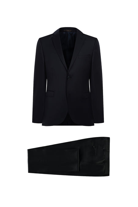 Siyah Slim Fit Dar Kesim Yün Takım Elbise