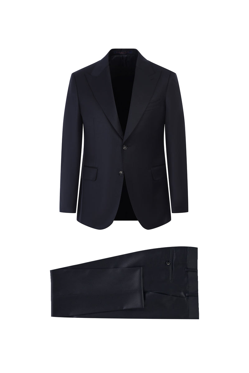Siyah Slim Fit Dar Kesim Sivri Yaka Klasik Yün Takım Elbise