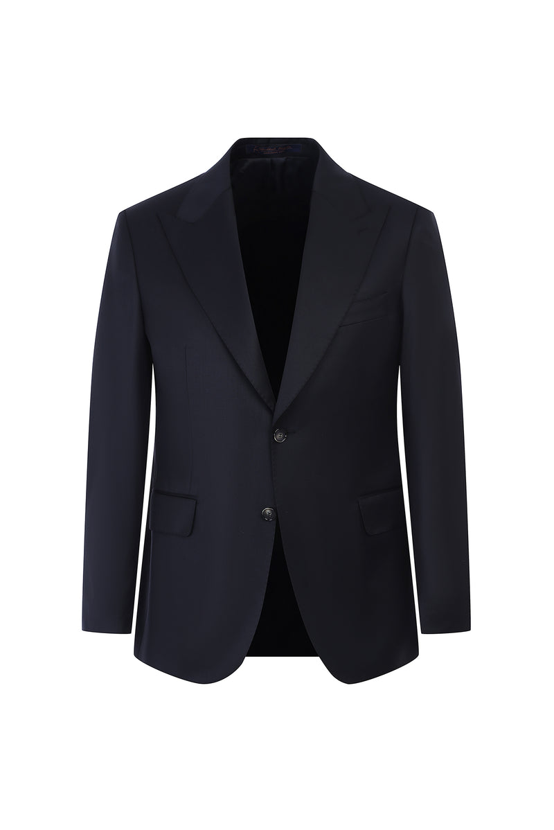 Siyah Slim Fit Dar Kesim Sivri Yaka Klasik Yün Takım Elbise