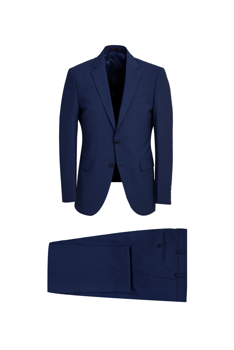 Koyu Lacivert Slim Fit Dar Kesim Yünlü Klasik Takım Elbise