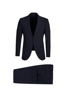 Siyah Lacivert Slim Fit Dar Kesim Yünlü Klasik Takım Elbise