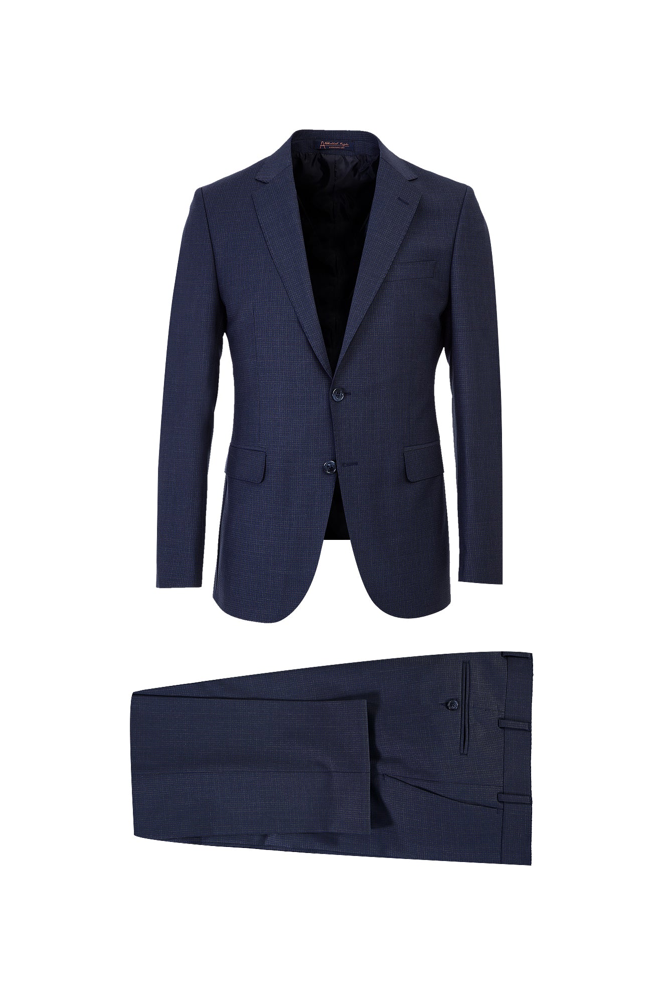 Orta Lacivert Slim Fit Dar Kesim Yünlü Klasik Kuşgözü Takım Elbise