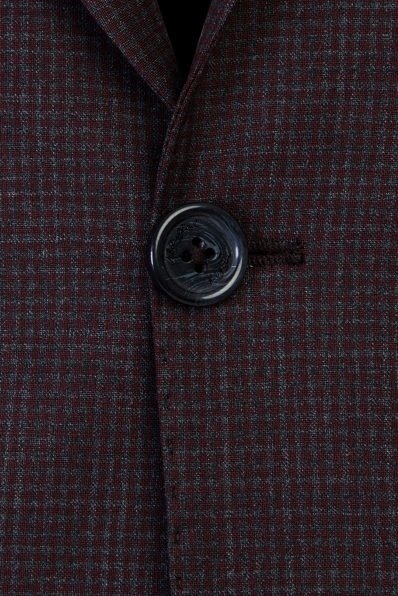 Şarap Bordo Slim Fit Dar Kesim Yünlü Klasik Kuşgözü Takım Elbise