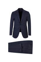 Koyu Lacivert Slim Fit Dar Kesim Yünlü Klasik Kuşgözü Takım Elbise