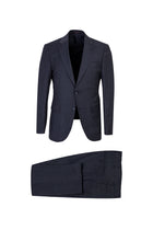 Koyu Lacivert Slim Fit Dar Kesim Yünlü Kuşgözü Takım Elbise