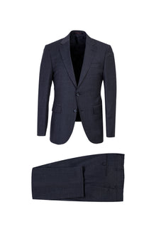 Koyu Lacivert Slim Fit Dar Kesim Yünlü Kuşgözü Takım Elbise