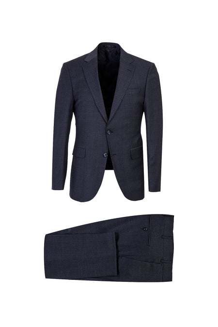 Koyu Lacivert Slim Fit Dar Kesim Yünlü Kuşgözü Takım Elbise