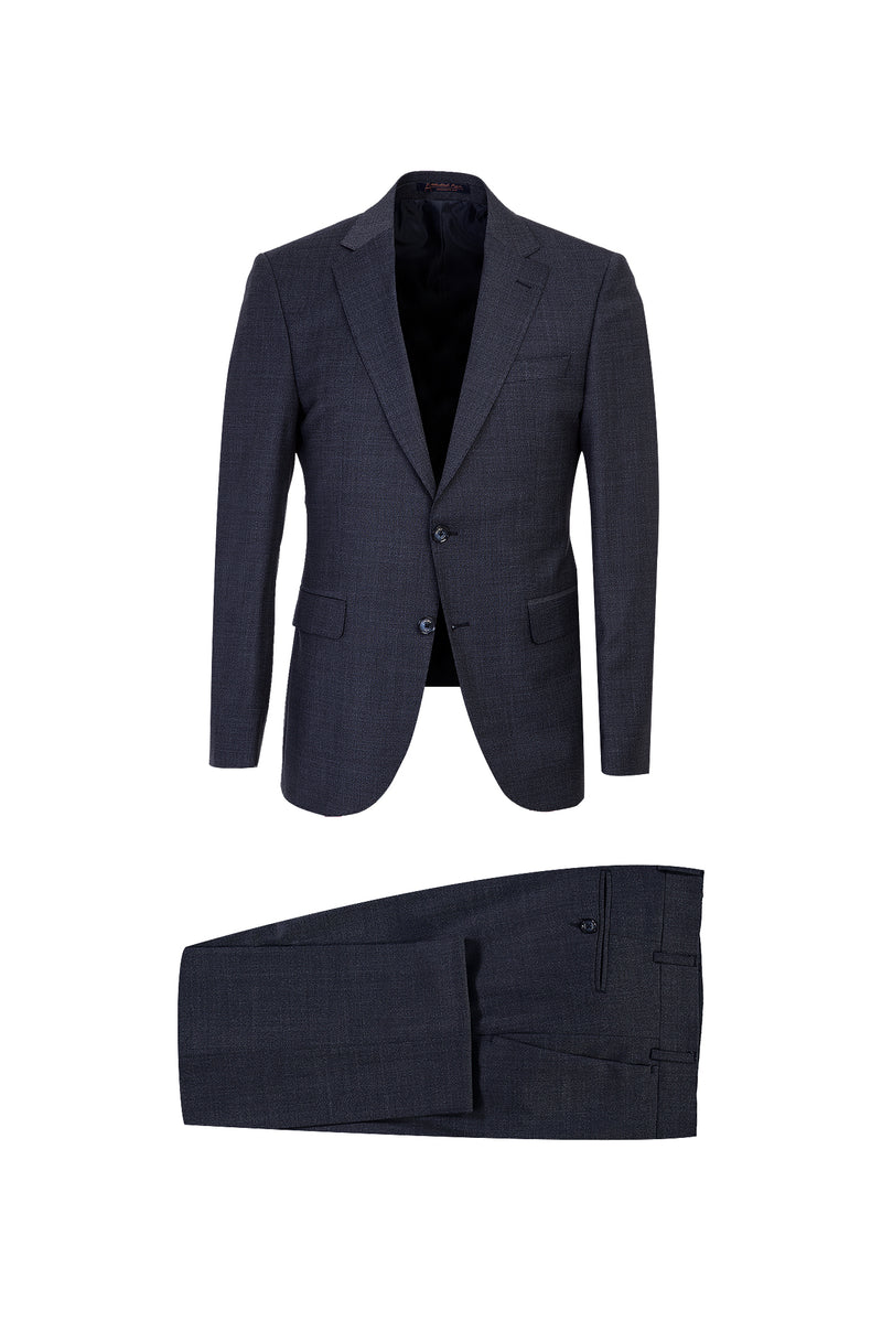 Koyu Lacivert Slim Fit Dar Kesim Yünlü Kuşgözü Takım Elbise