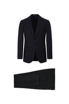 Siyah Slim Fit Dar Kesim Çizgili Yün Takım Elbise