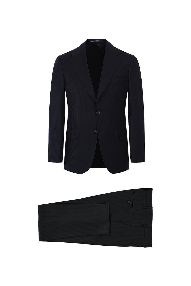 Siyah Slim Fit Dar Kesim Çizgili Yün Takım Elbise