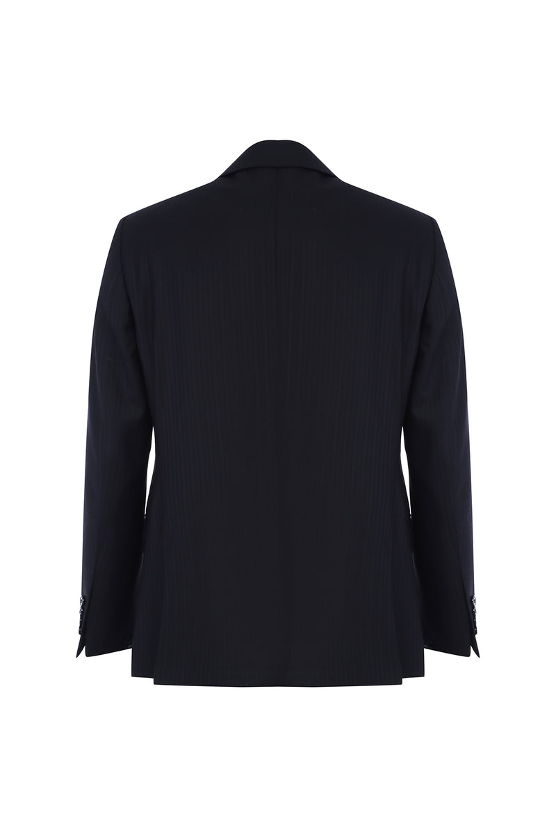 Siyah Slim Fit Dar Kesim Çizgili Yün Takım Elbise