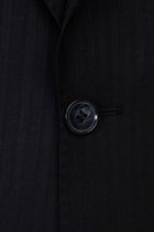 Siyah Slim Fit Dar Kesim Çizgili Yün Takım Elbise