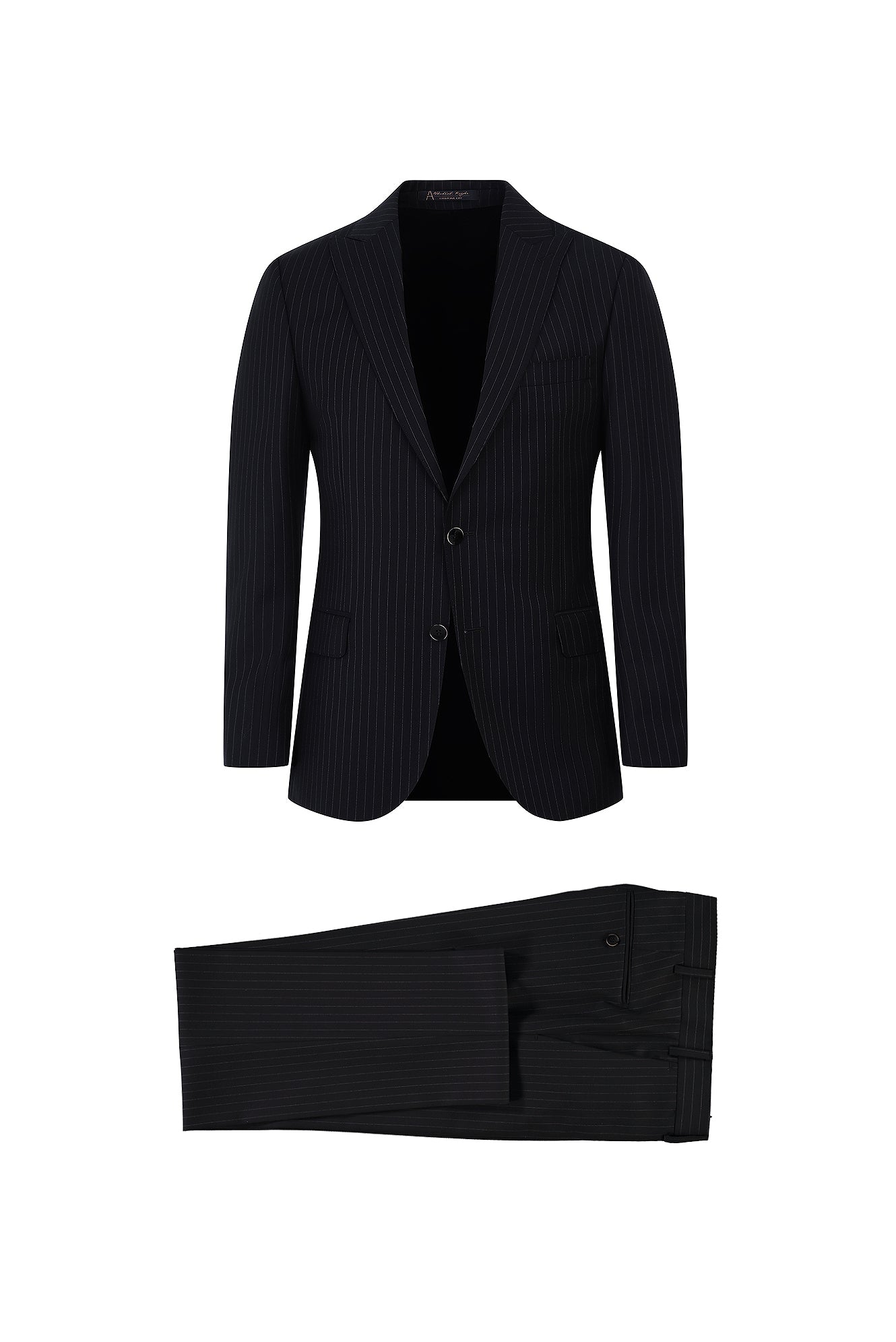 Siyah 7 Drop Slim Fit Dar Kesim Sivri Yaka Çizgili Yün Tak?m Elbise-Abdullah Ki??l?