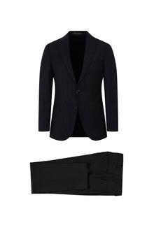 Siyah 7 Drop Slim Fit Dar Kesim Sivri Yaka Çizgili Yün Tak?m Elbise-Abdullah Ki??l?