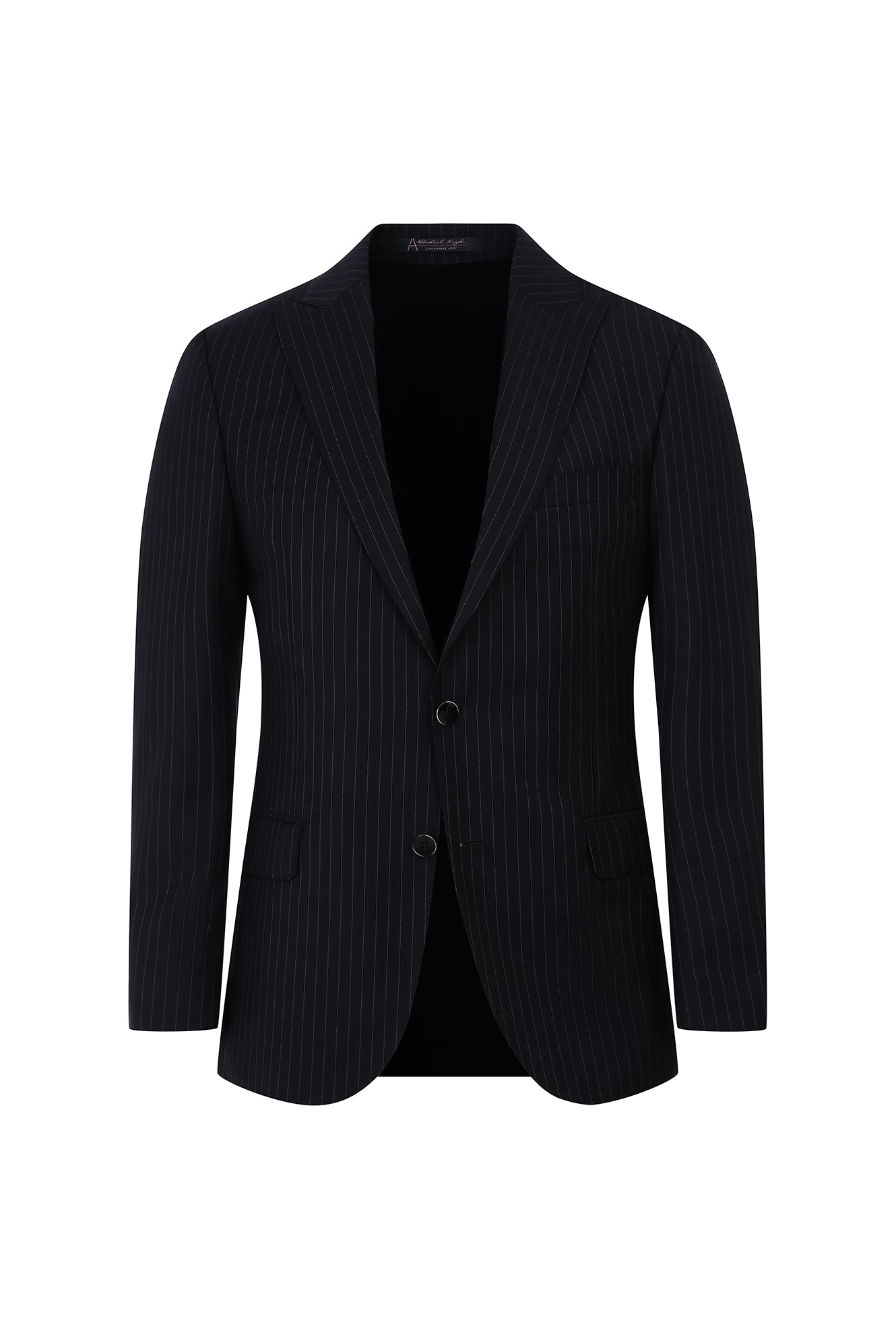 Siyah 7 Drop Slim Fit Dar Kesim Sivri Yaka Çizgili Yün Tak?m Elbise-Abdullah Ki??l?