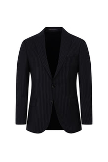 Siyah 7 Drop Slim Fit Dar Kesim Sivri Yaka Çizgili Yün Tak?m Elbise-Abdullah Ki??l?
