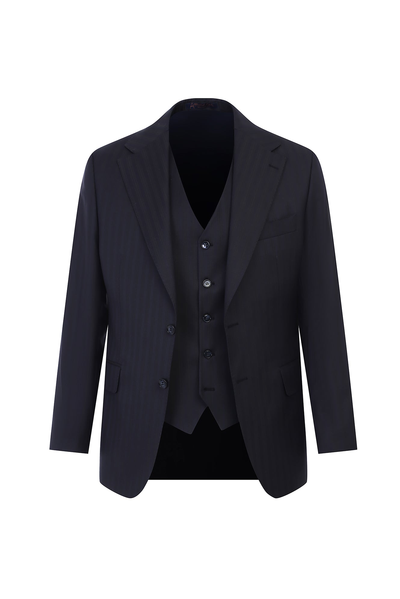 Siyah Slim Fit Dar Kesim Yelekli Çizgili Yün Tak?m Elbise-Abdullah Ki??l?