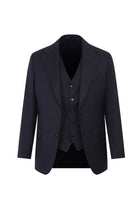 Siyah Slim Fit Dar Kesim Yelekli Çizgili Yün Tak?m Elbise-Abdullah Ki??l?