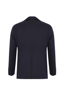 Siyah Slim Fit Dar Kesim Yelekli Çizgili Yün Tak?m Elbise-Abdullah Ki??l?