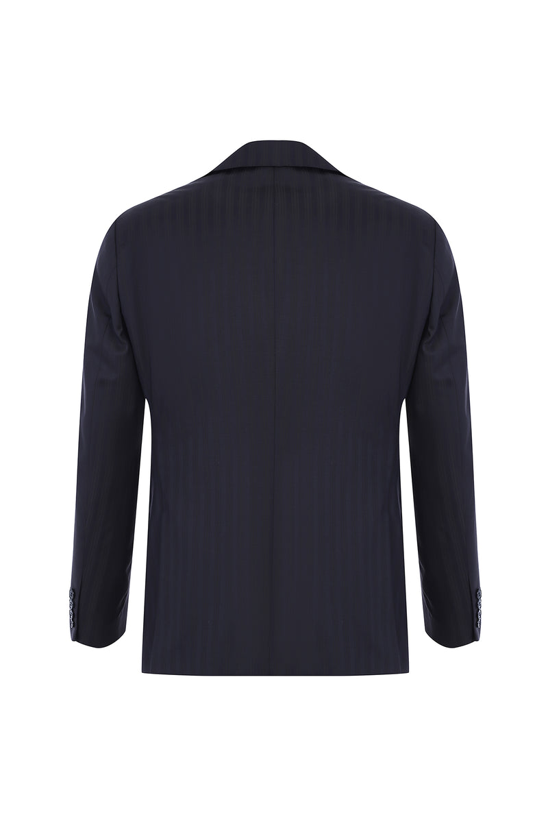 Siyah Slim Fit Dar Kesim Yelekli Çizgili Yün Tak?m Elbise-Abdullah Ki??l?