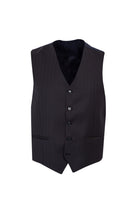 Siyah Slim Fit Dar Kesim Yelekli Çizgili Yün Tak?m Elbise-Abdullah Ki??l?