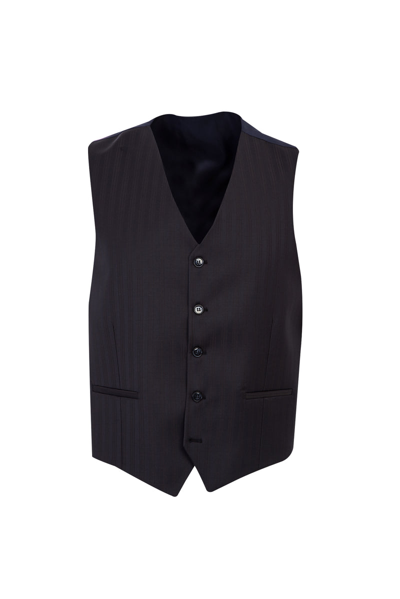 Siyah Slim Fit Dar Kesim Yelekli Çizgili Yün Tak?m Elbise-Abdullah Ki??l?